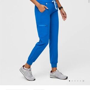 Figs Blue Track Pants with Tapered Leg and Elastic Waistband
